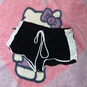 Black and white color block booty shorts